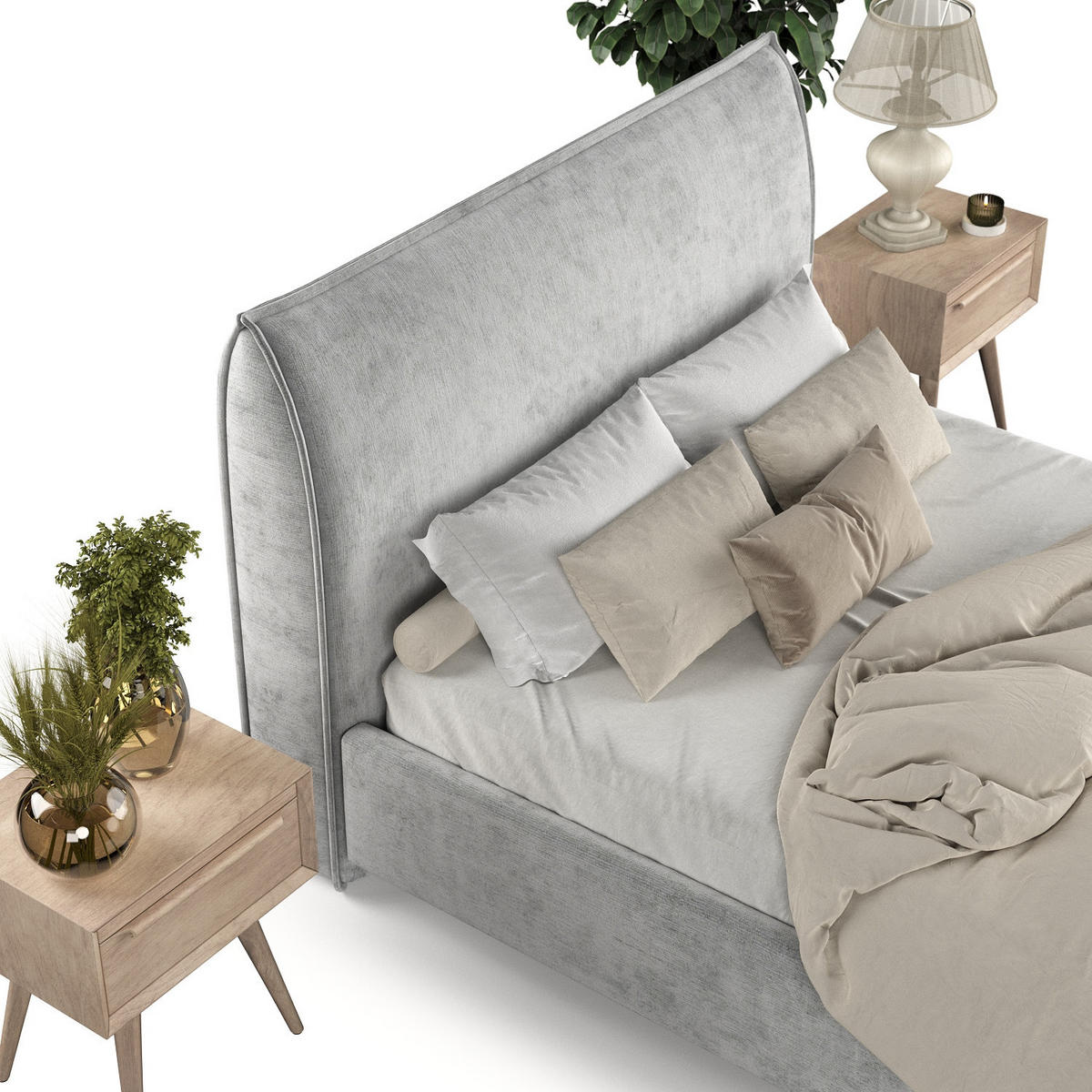 POLSTERBETT Mira 180/200 cm Hellgrau im Lotta Stoff - Hellgrau/Naturfarben, Holz/Holzwerkstoff (180/200cm) - AltaBeds