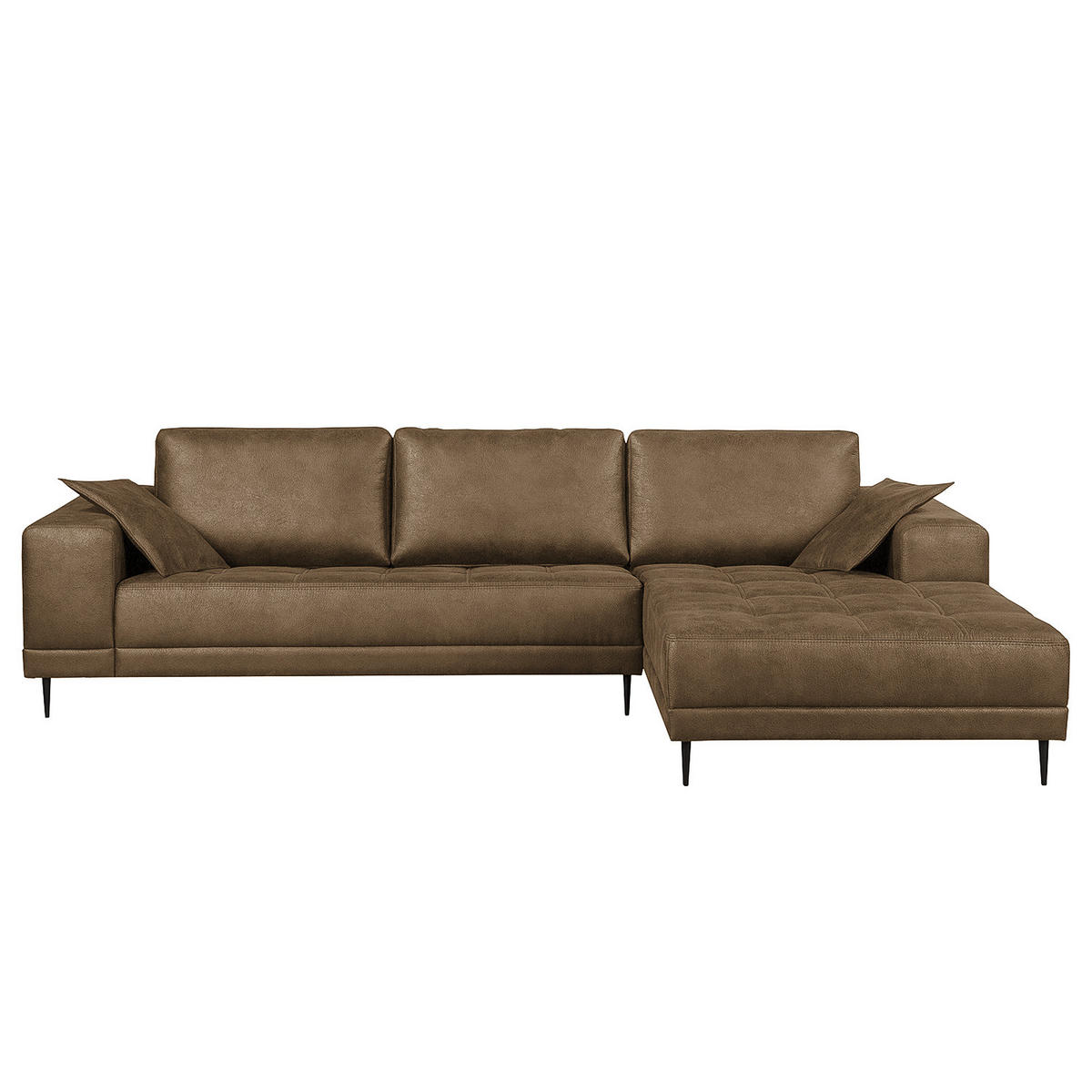 ECKSOFA mit Ottomane - Antiklederlook - Cappuccino, Textil (282/167cm) - home24