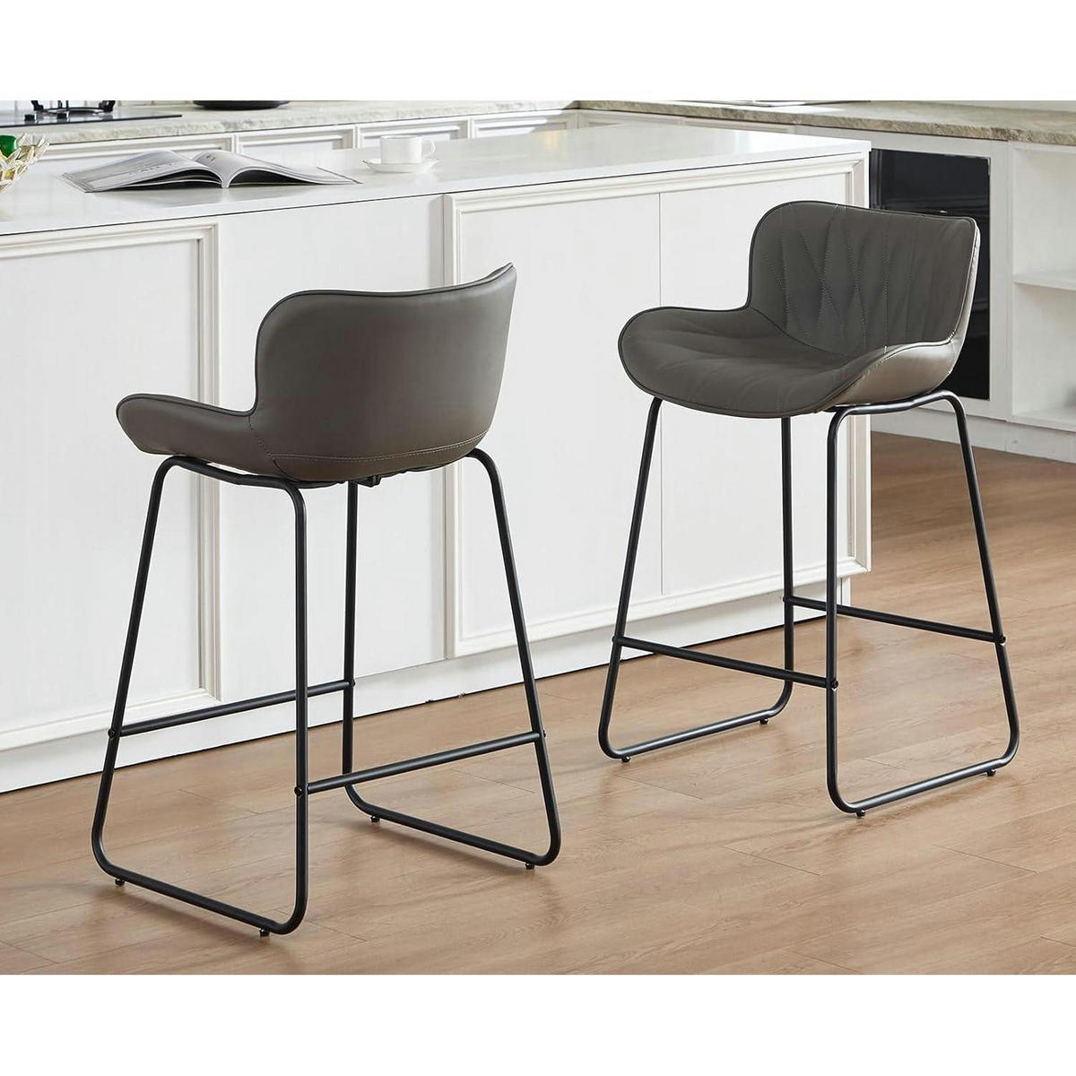 BARHOCKER 4er Set Steppdesign PU Kunstleder Grau - Grau, Kunststoff (52.6/87/52.5cm)