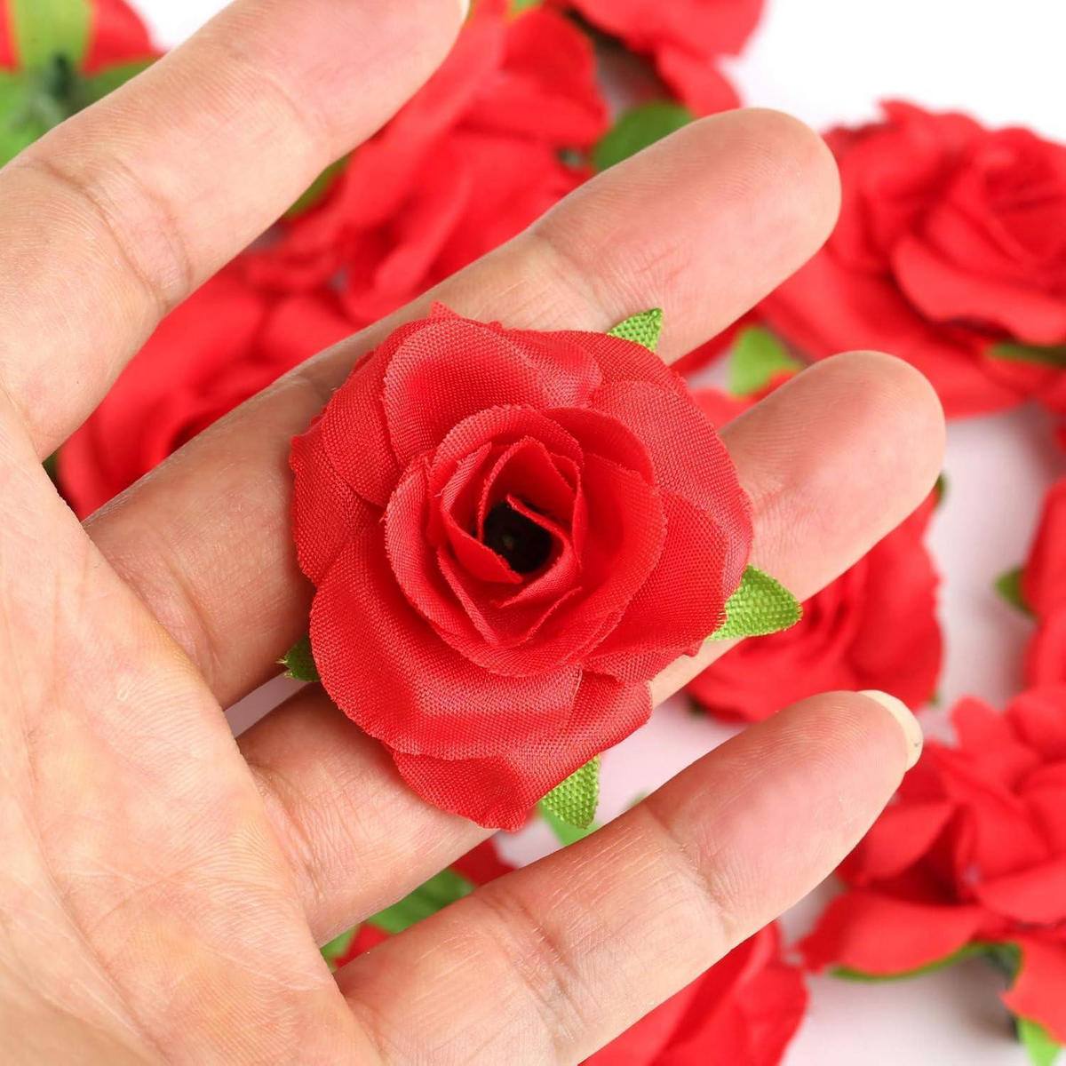 KÜNSTLICHE Blumenköpfe 50-teiliges Set Rot 4 cm - Rot, Textil (3.5cm)