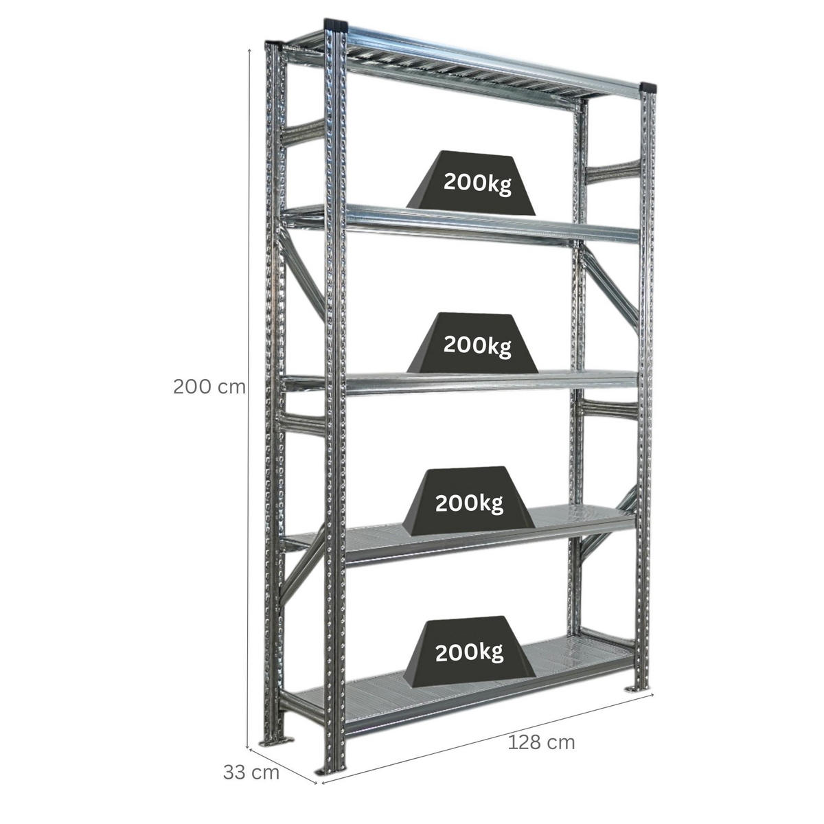 FACHBODENREGAL Proximo Stecksystem 200x120x32cm 5 Ebenen Fachlast 200 kg Beidseitig nutzbar Verzinkt - Silberfarben, Metall (120/200/32cm) - PROREGAL