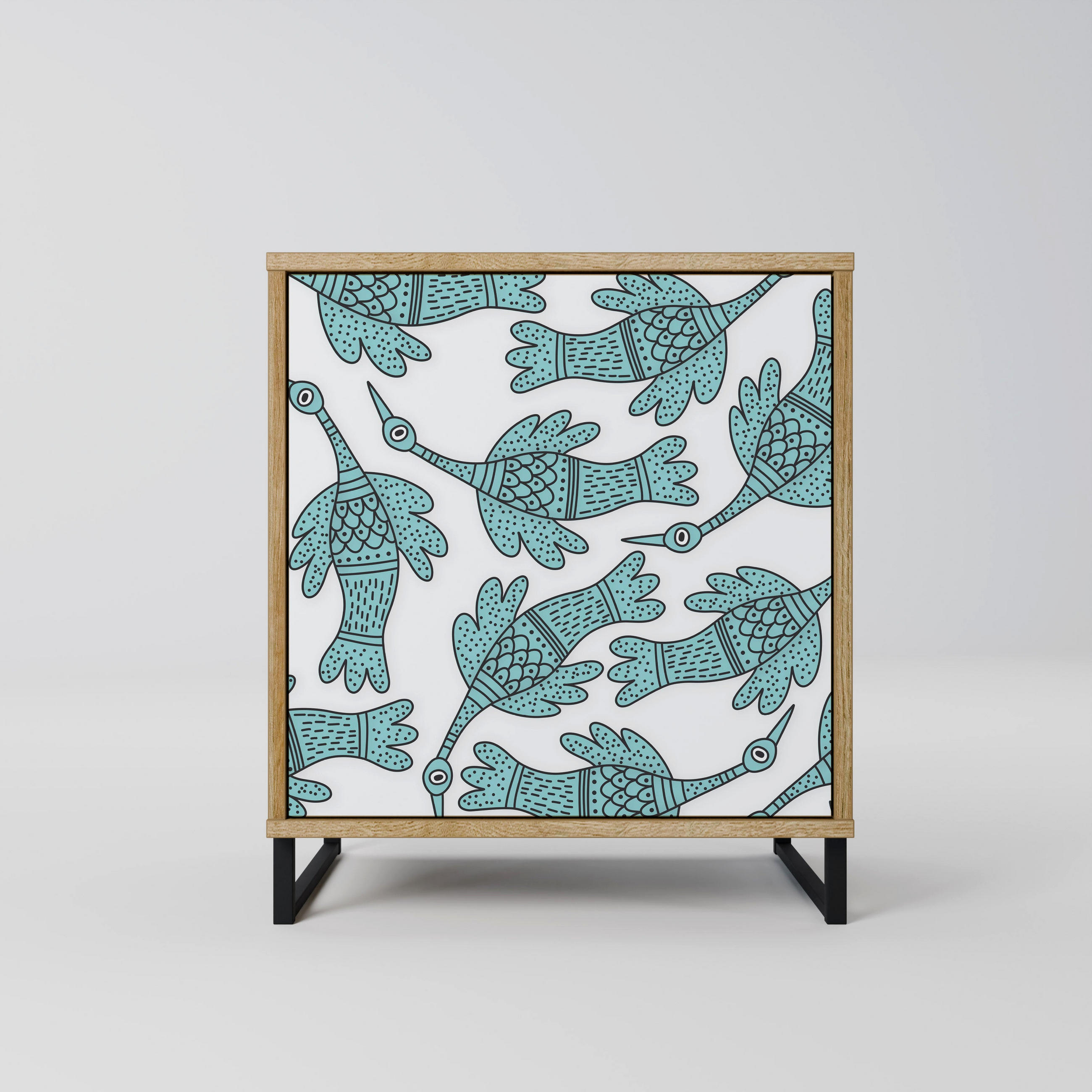 SIDEBOARD WATERSPOUT SONGIBIRD, Eichefarben, 57,5x42x67,5 cm, Schwarze Metall-Rahmenfüße - Eichefarben/Multicolor, Holzwerkstoff/Metall (57.5/67.5/42cm) - SpaceRebels