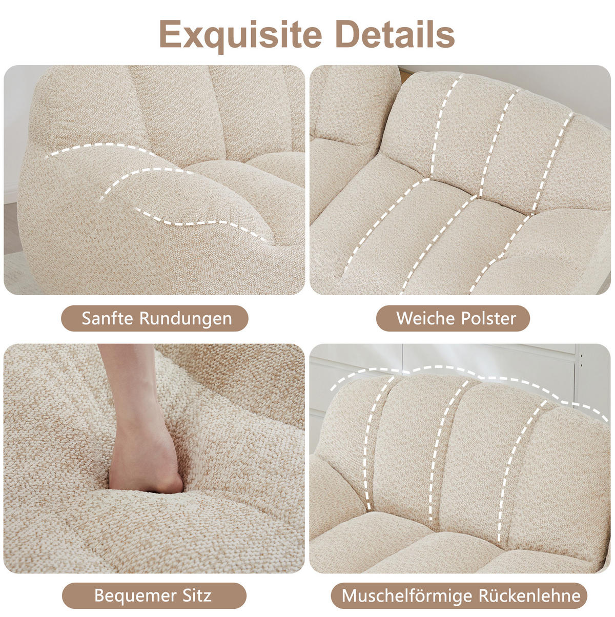 ECKSOFA 288/165/79 cm Beige-Weiß aus granuliertem Fleece modular mit Ottoman - Creme, Textil (165/288cm) - OKWISH