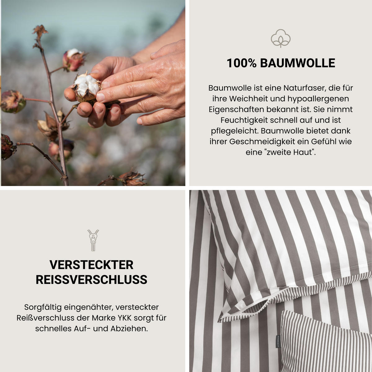 BETTWÄSCHESET Marie - Renforcé - 2-teilig - 155 x 220 cm - Grau - Grau, Textil (155/220cm) - SCHIESSER