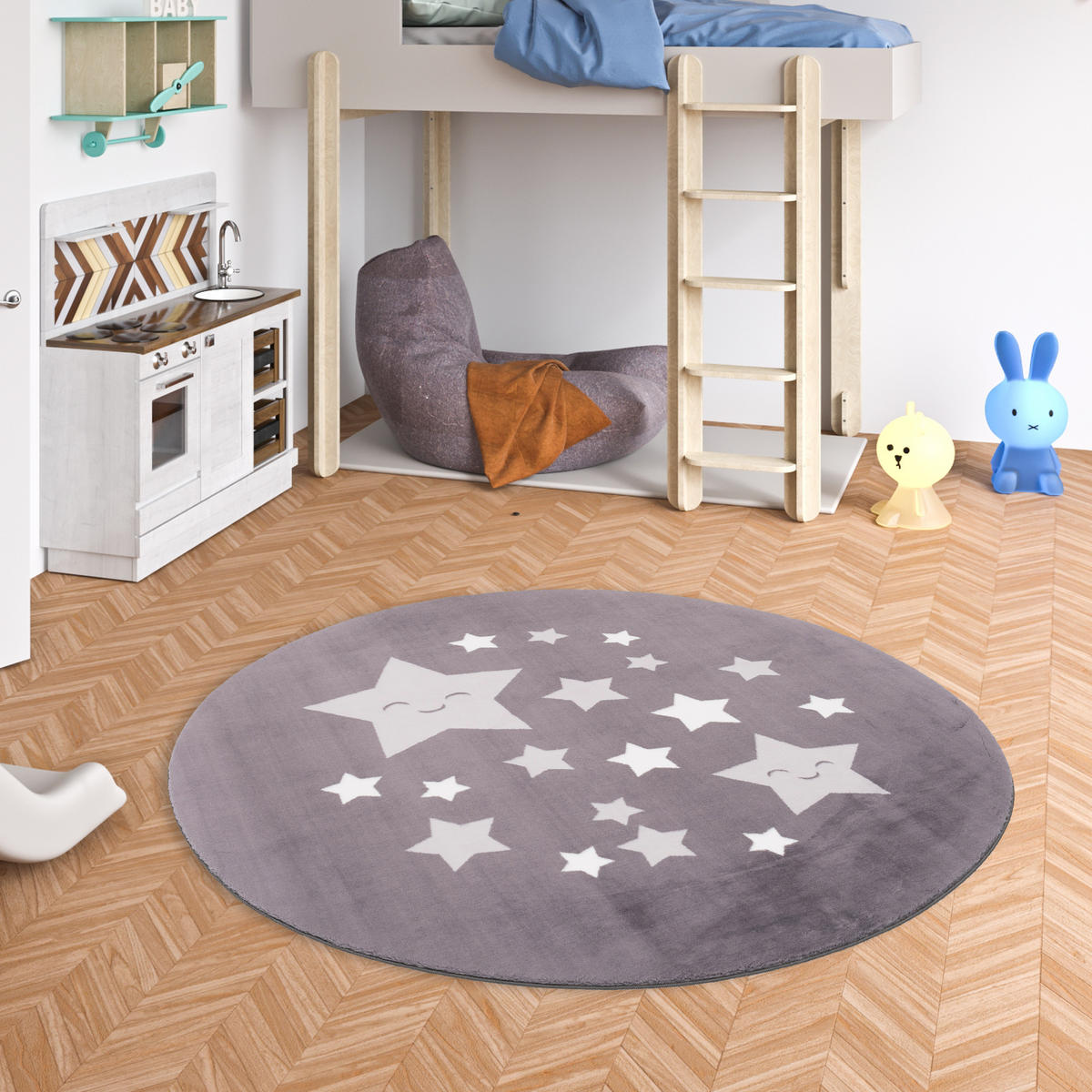 SUPER SOFT FELLTEPPICH PEARL KIDS STERNE RUND - Grau, Textil (120/120cm) - Pergamon