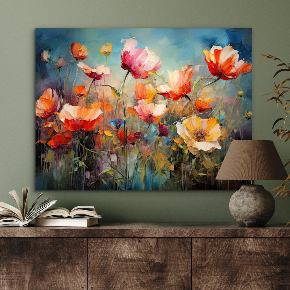METALLBILD Blumen - Aquarell - Kunst - Botanisch - Natur 80x60 cm - Orange, Metall (80/60cm) - MuchoWow