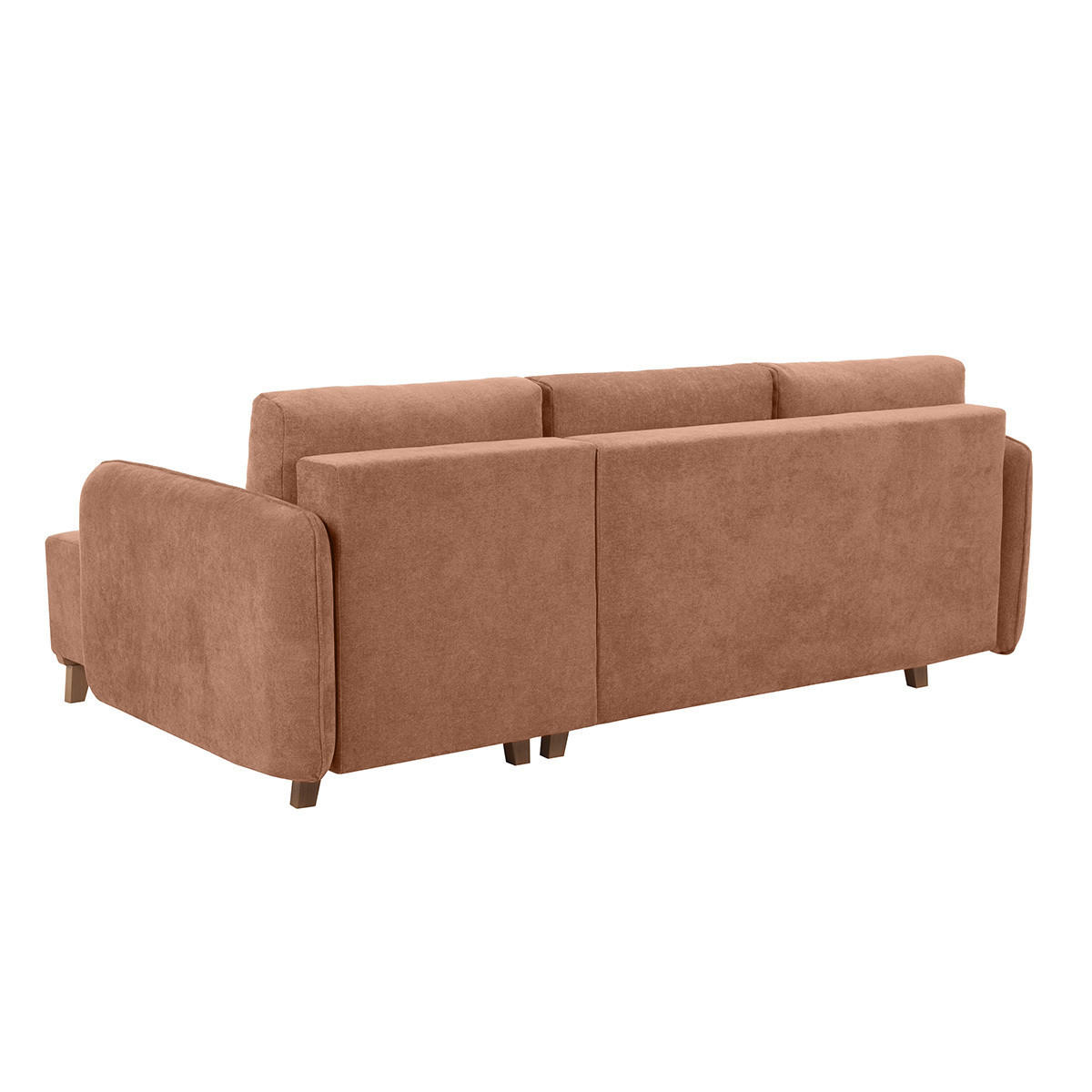SCHLAF-ECKSOFA Terracottafarbener Stoff Velours-Effekt Helles Holz 3-4 Sitzer ROMANE - Terracotta, Textil (148/231cm) - Miliboo