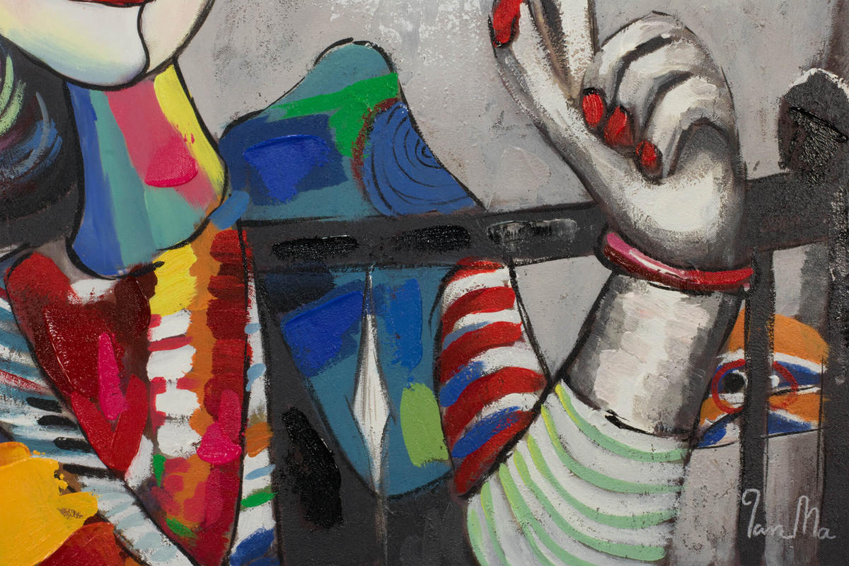 RUČNE MAĽOVANÝ AKRYLOVÝ OBRAZ 80/80 cm, sivý, figurálny motív - sivá, drevo/textil (80/80cm) - KUNSTLOFT