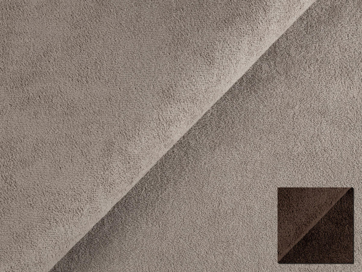 KINDERSOFA Vero im modernen und abgerundeten Design mit Schlaffunktion und Bettkasten aus Taupe Plüschstoff mit brauner Paspel - Taupe/Schwarz, Holz/Kunststoff (210/90/98cm) - S-Style Möbel