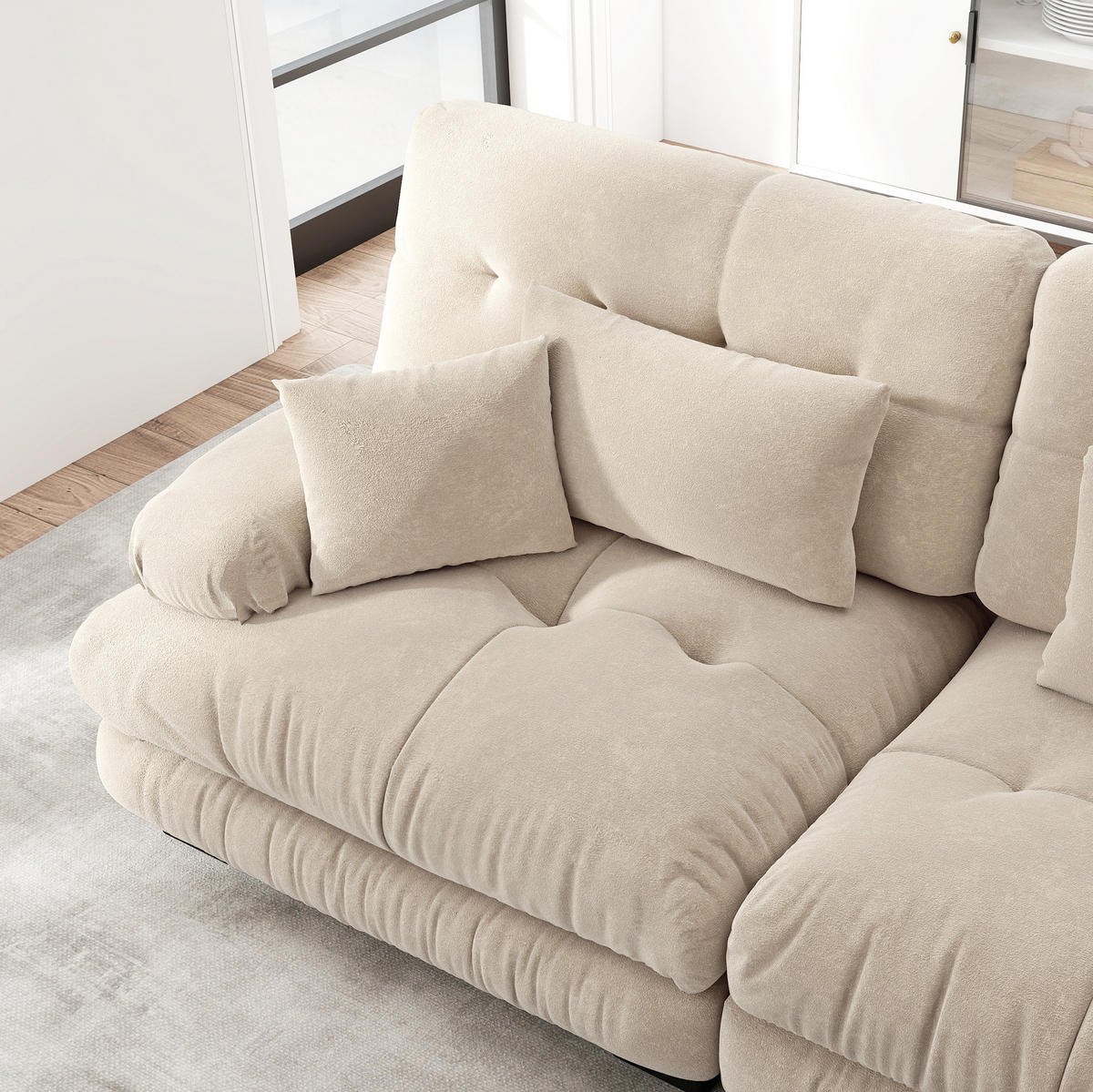 SOFA modular mit Tiefensitz Chenille Light Coffee - Beige, Kunststoff (77/81/313cm) - Meubliv
