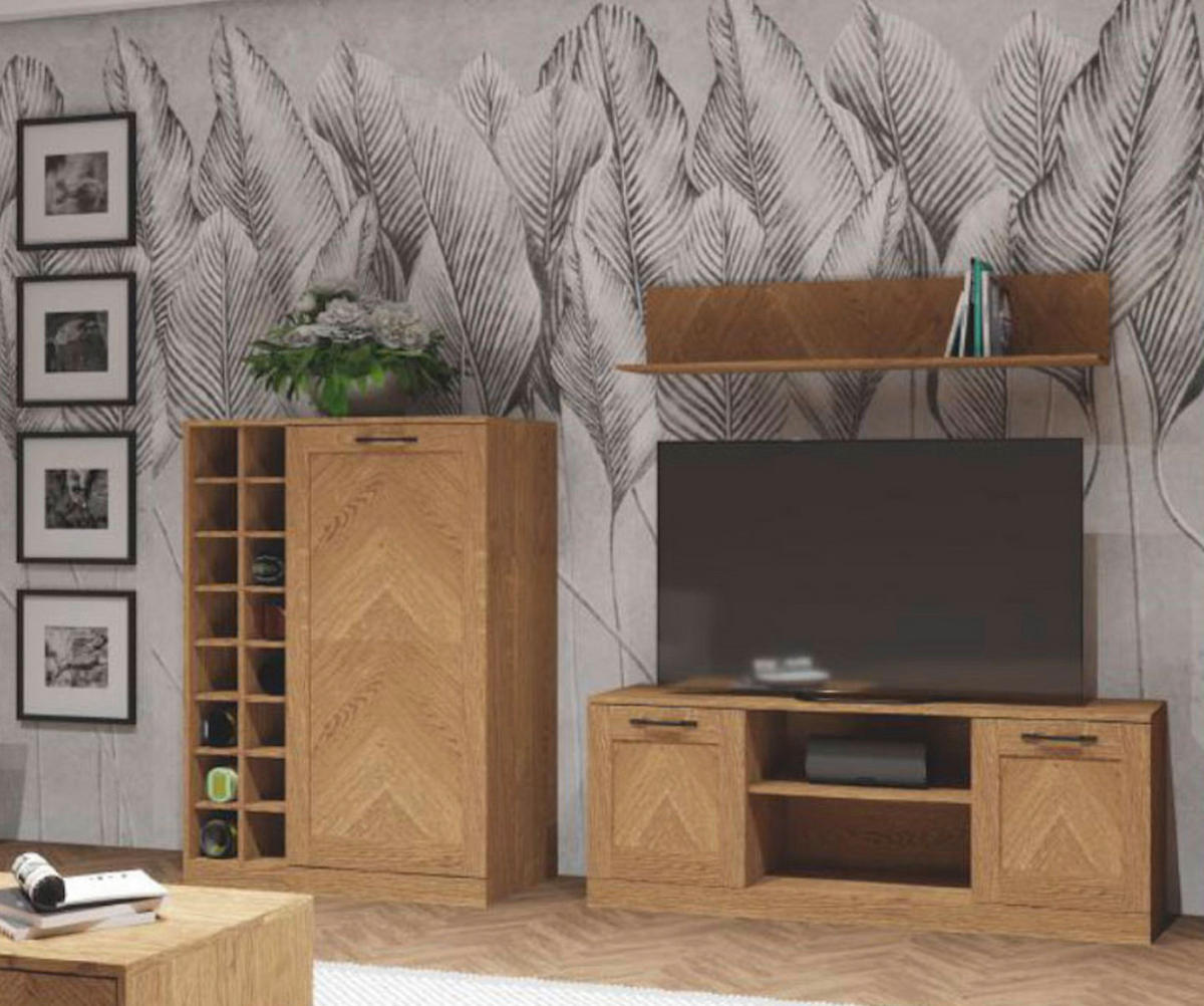 WOHNWAND Cozy Eiche Rustikal 3-teilig - Eichefarben/Braun, Holz/Metall (260/140/50cm) - Feldmann-Wohnen