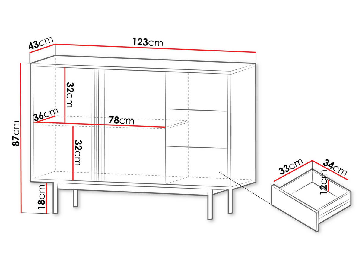 KOMMODE Alsy 3S2D AL07 - Anthrazit/Grün, Holzwerkstoff/Kunststoff (123/87/43cm) - MIRJAN24