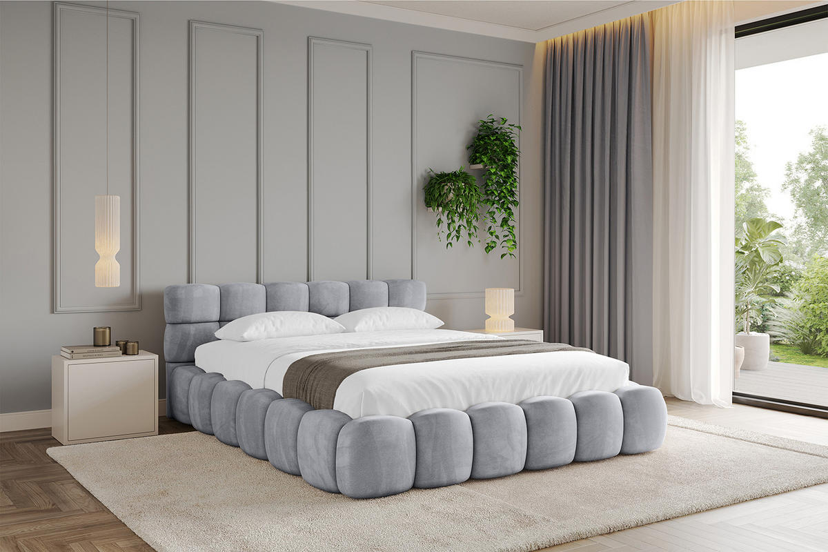 POLSTERBETT mit Bettkasten und Lattenrost, Bett mit Matratze H3/H4 - LEYA-v1 180x200 Hellgrau - Hellgrau, Holzwerkstoff/Textil (180/200cm) - ALTDECOR