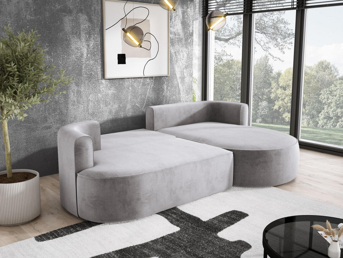 ECKSOFA FIORE L-förm Moderne Ausziehbare Schlaf-Funktion, automatischer Auffaltung, lose Rückenkissen freistehend RECHTS 284x183x82cm Grey - Grau, Holz/Textil (284/183cm) - DomoHome