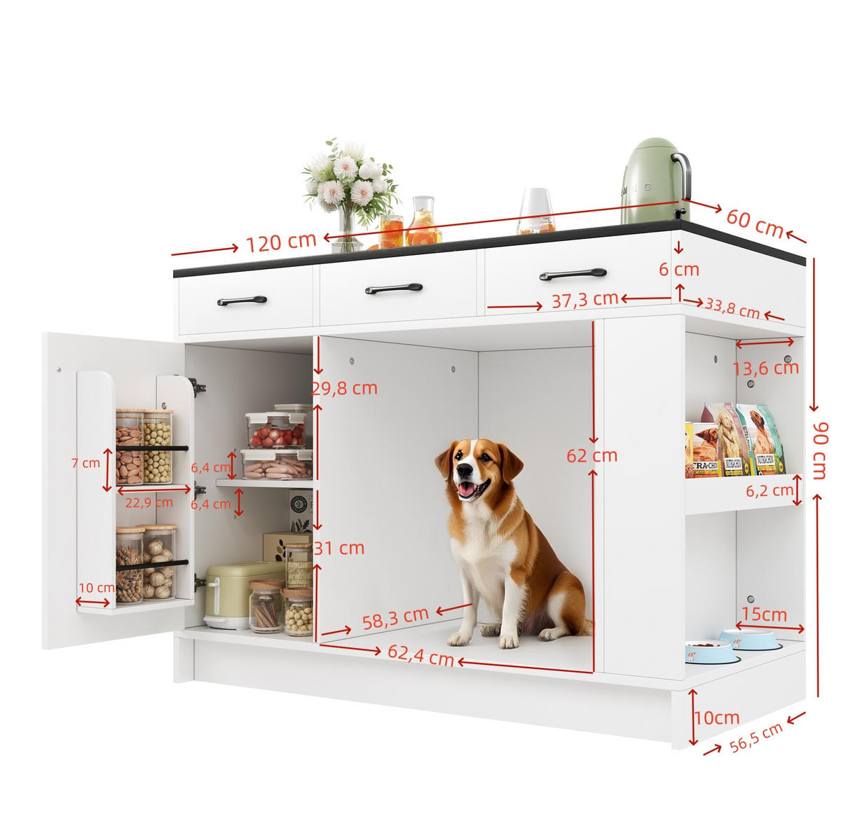 SERVIERWAGEN mit 3 Schubladen 120 x 60 x 90 cm Weiß - Beige, Holz (60/90/120cm) - Beauniv
