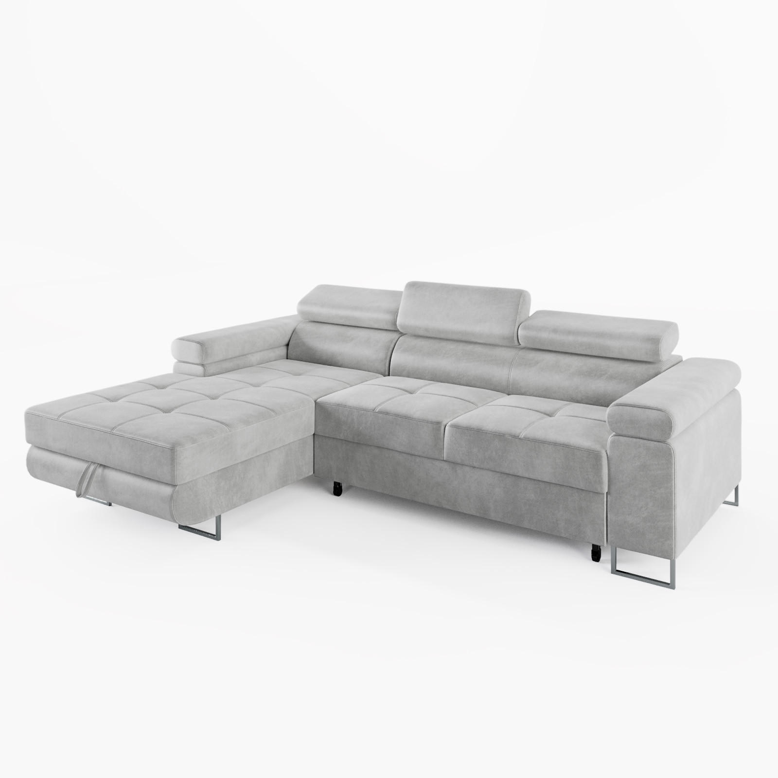 ECKSOFA VEMO MINI Links Hellgrau Velour-Stoff Kompakter Komfort für Wohnräume - Hellgrau, Textil (235/175cm) - Barchello