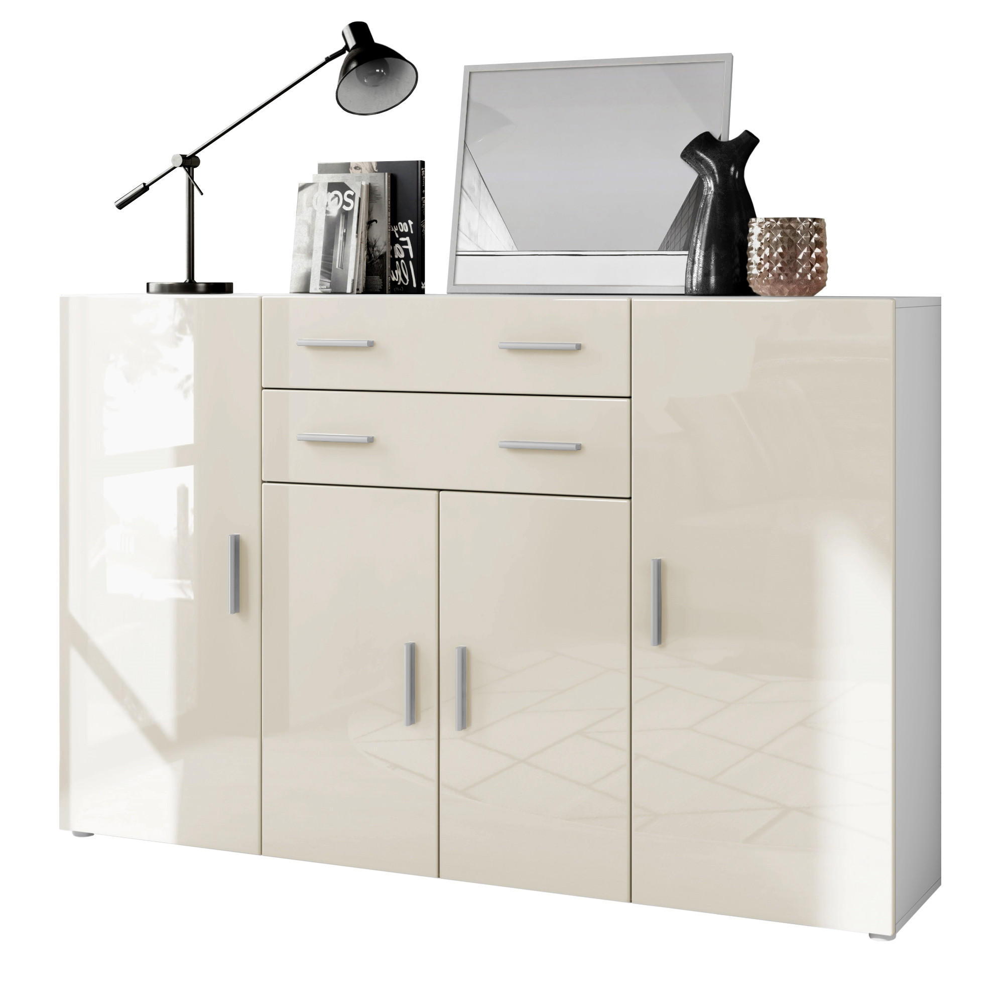 HIGHBOARD Aron Fronten in Creme Hochglanz - Creme, Holzwerkstoff (166.5/106.5/35cm) - Vladon