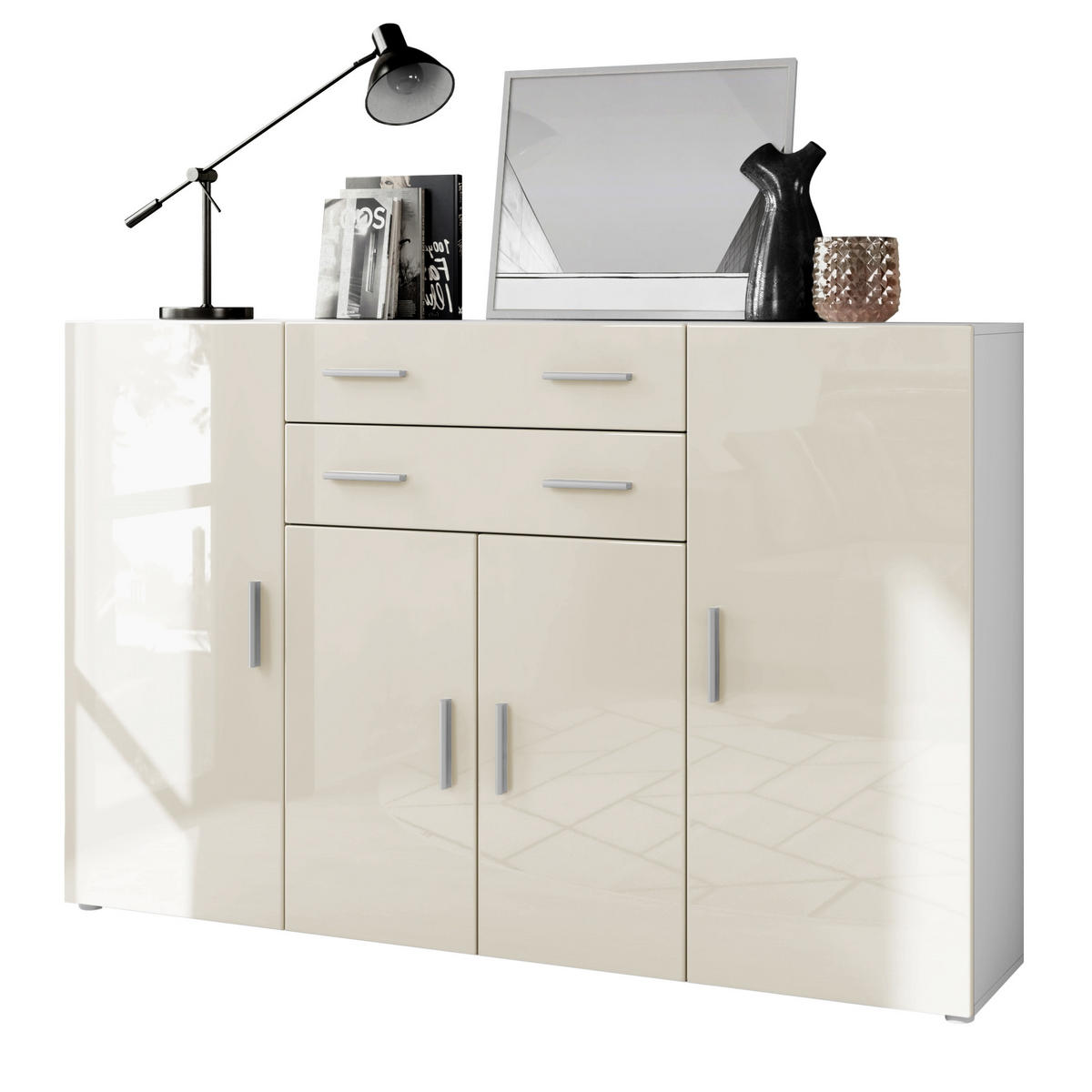 HIGHBOARD Aron Fronten in Creme Hochglanz - Creme, Holzwerkstoff (166.5/106.5/35cm) - Vladon