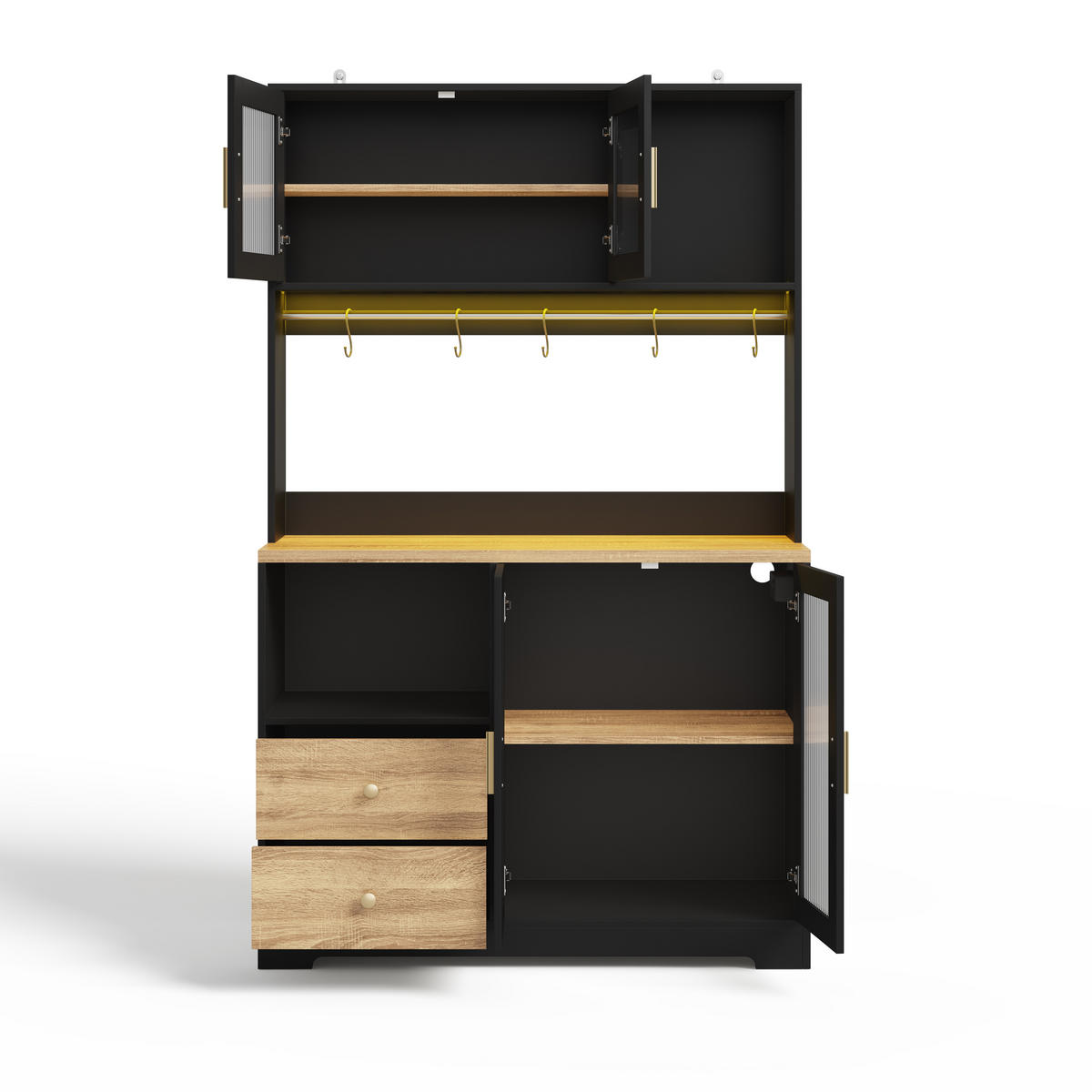 BUFFET 178 cm MDF Schwarz Holzoptik mit RGB-LED und Weinregal - Schwarz, Holzwerkstoff (40/178/110cm) - Korfee