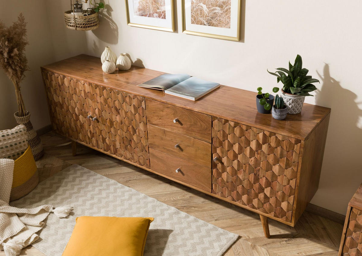SIDEBOARD Akazie 210x42x75 Akazie natur lackiert MOSAYK #109 - Naturfarben, Holz (210/75/42cm) - Massivmoebel24