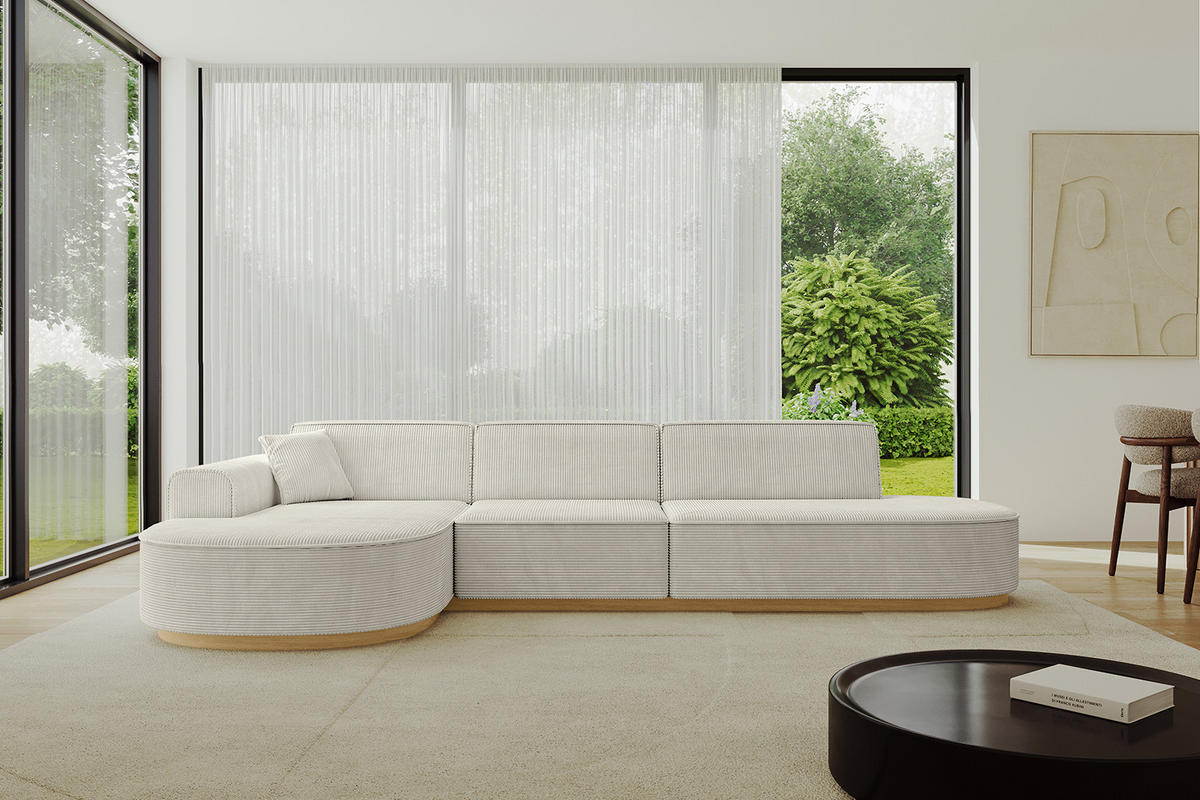 ECKSOFA Ottomane Links MARI-L2-v2 - 328x171x83 cm Creme Cord - Hellgrau/Creme, Holzwerkstoff/Textil (328/171cm) - ALTDECOR
