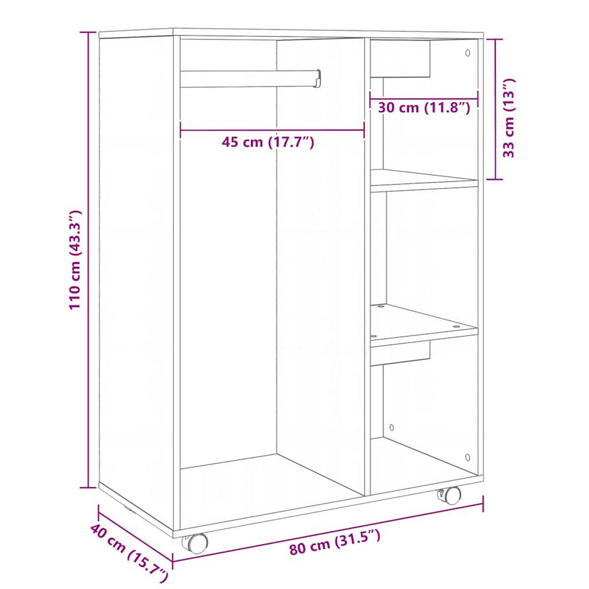 KLEIDERSCHRANK Grau Sonoma 80/40/110 Cm Holzwerkstoff - Grau, Holzwerkstoff (80/110/40cm) - vidaXL