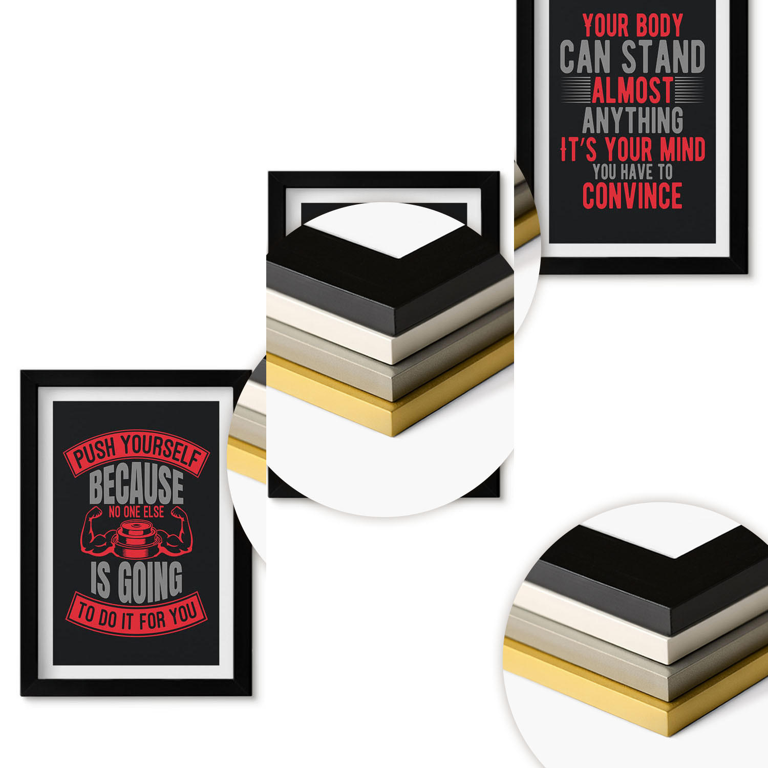 WANDBILDER 3er-Set - 20x30 cm Schwarzer Rahmen - Motivation, Training, Selbstentwicklung - Schwarz, Kunststoff (20/30cm) - ArtPrintCave