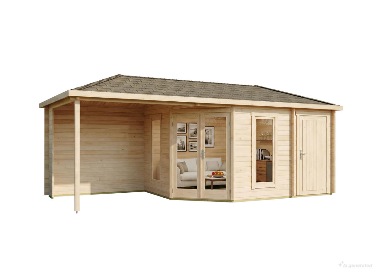 GARTENHAUS Holz Liwa mit Anbau - Naturfarben, Holz (728/274/317cm) - Alpholz