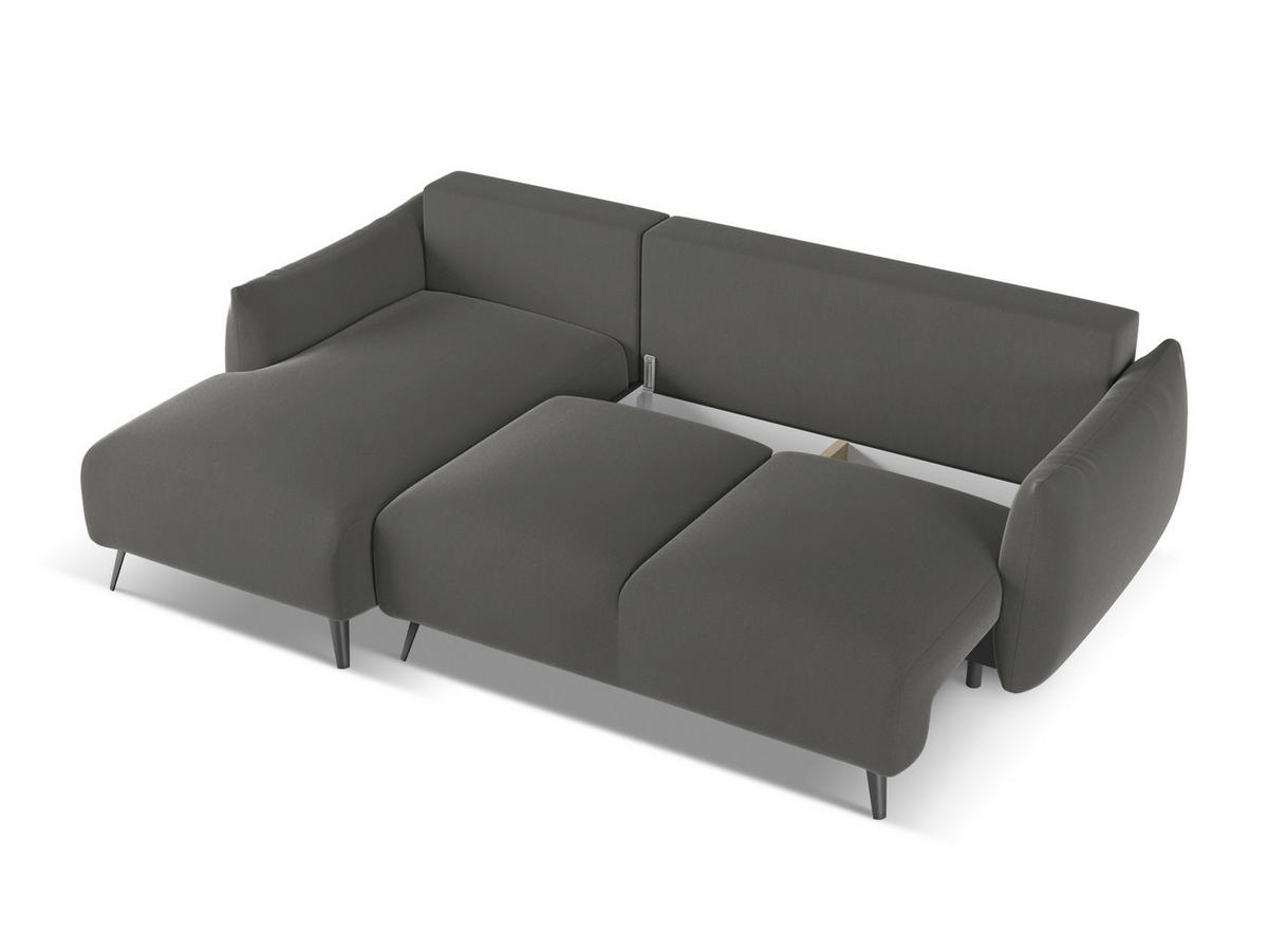 ECKSOFA mit Schlaffunktion Samt Stoff Grau - Dunkelgrau/Schwarz, Textil/Metall (162/242cm) - Makamii