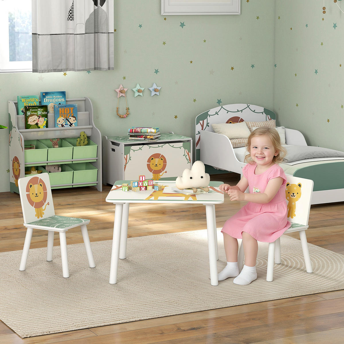 KINDERSITZGRUPPE DE-17535 2 Stühle mit Tiermotiven Grün - Grün, Holzwerkstoff (60/44/60cm) - ComfortXL