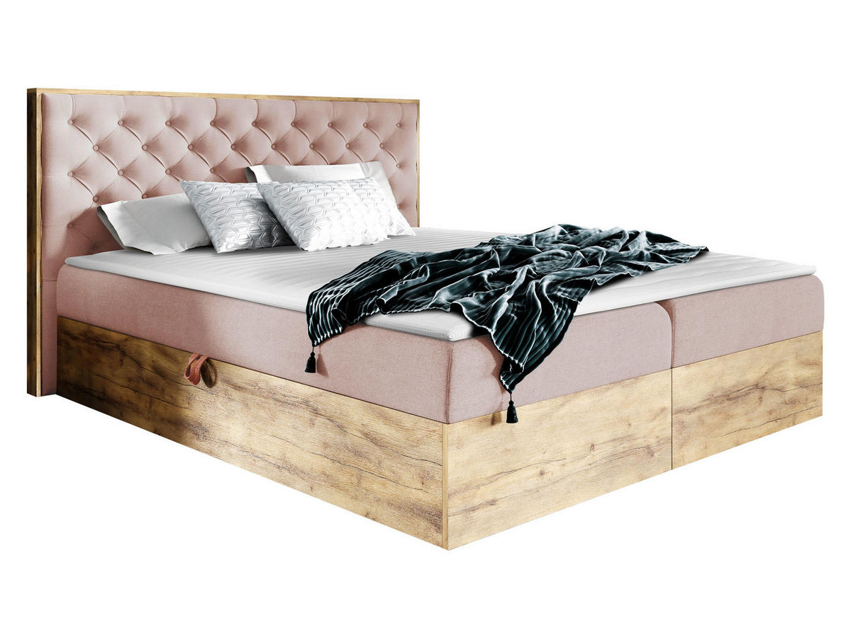 BOXBETT Wood 3 - Eiche Wotan/Rosa, Holz/Textil (140/200cm) - MIRJAN24