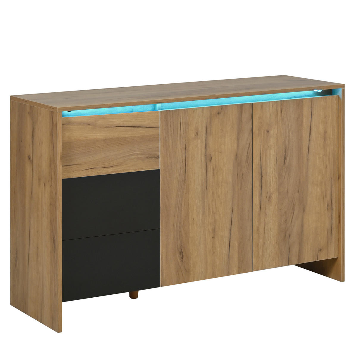 BOČNÍ skříň 105/40/76 cm přírodní a černá z dřevotřísky s LED osvětlením - černá, kompozitní dřevo (120/76/40cm) - OKWISH