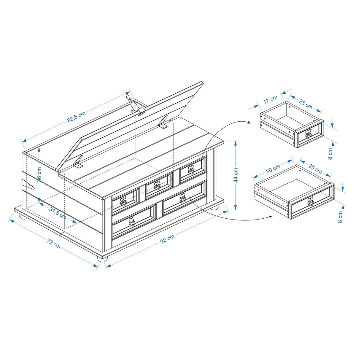 TRUHENTISCH TEQUILA - Weiß, Holz (72/92/44cm) - IDIMEX
