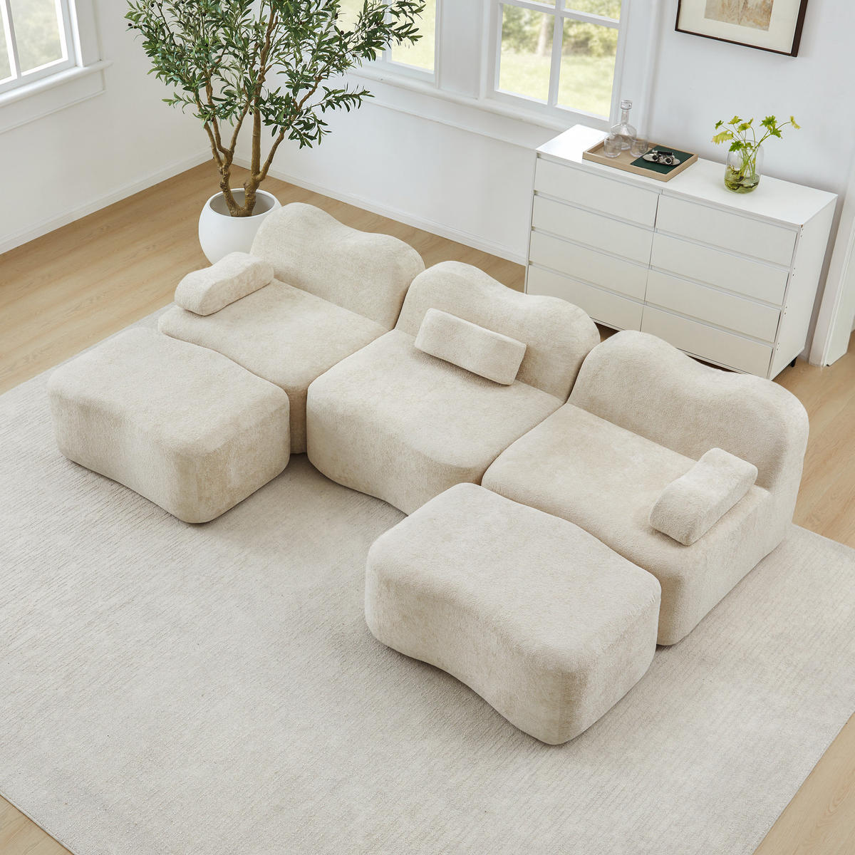 WOHNLANDSCHAFT Beige 288/167/70 cm 3-Sitzer Modular mit 2 Hockern - Beige, Textil (288/70/167cm) - PANGIVO