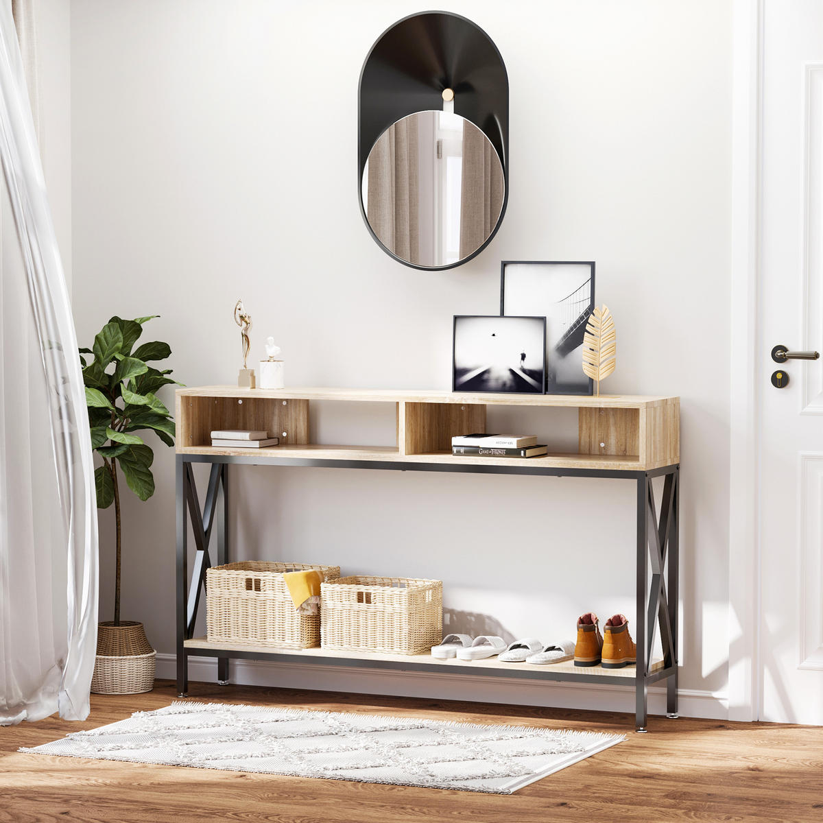 KONSOLENTISCH DE-16807 Holzoptik & Schwarz - Beige, Holzwerkstoff (120/23/75cm) - ComfortXL