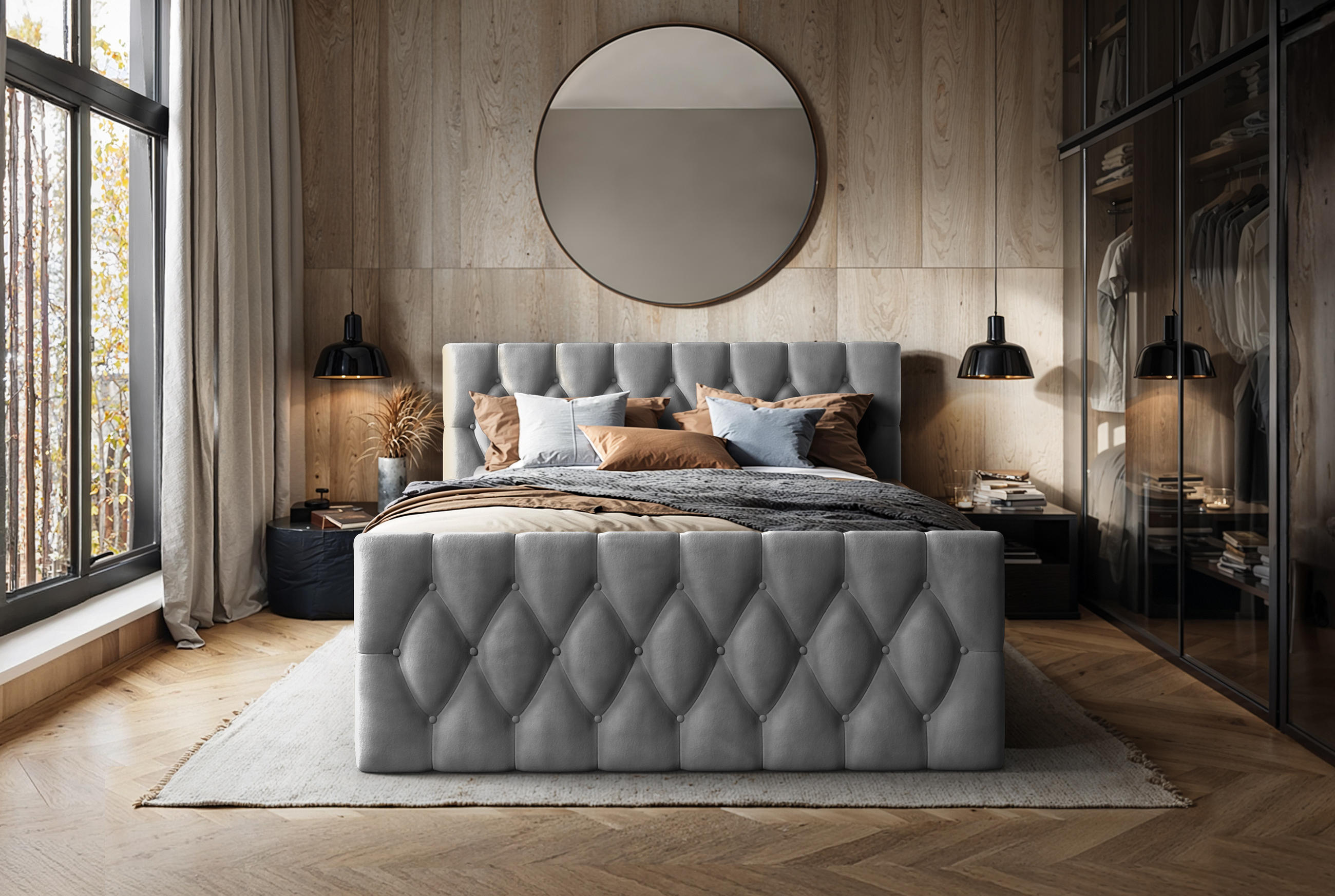 BOXSPRINGBETT Eleganz 180x200 cm in Grau mit Bettkasten und beidseitiger Matratze - Grau, Textil (180/200cm)