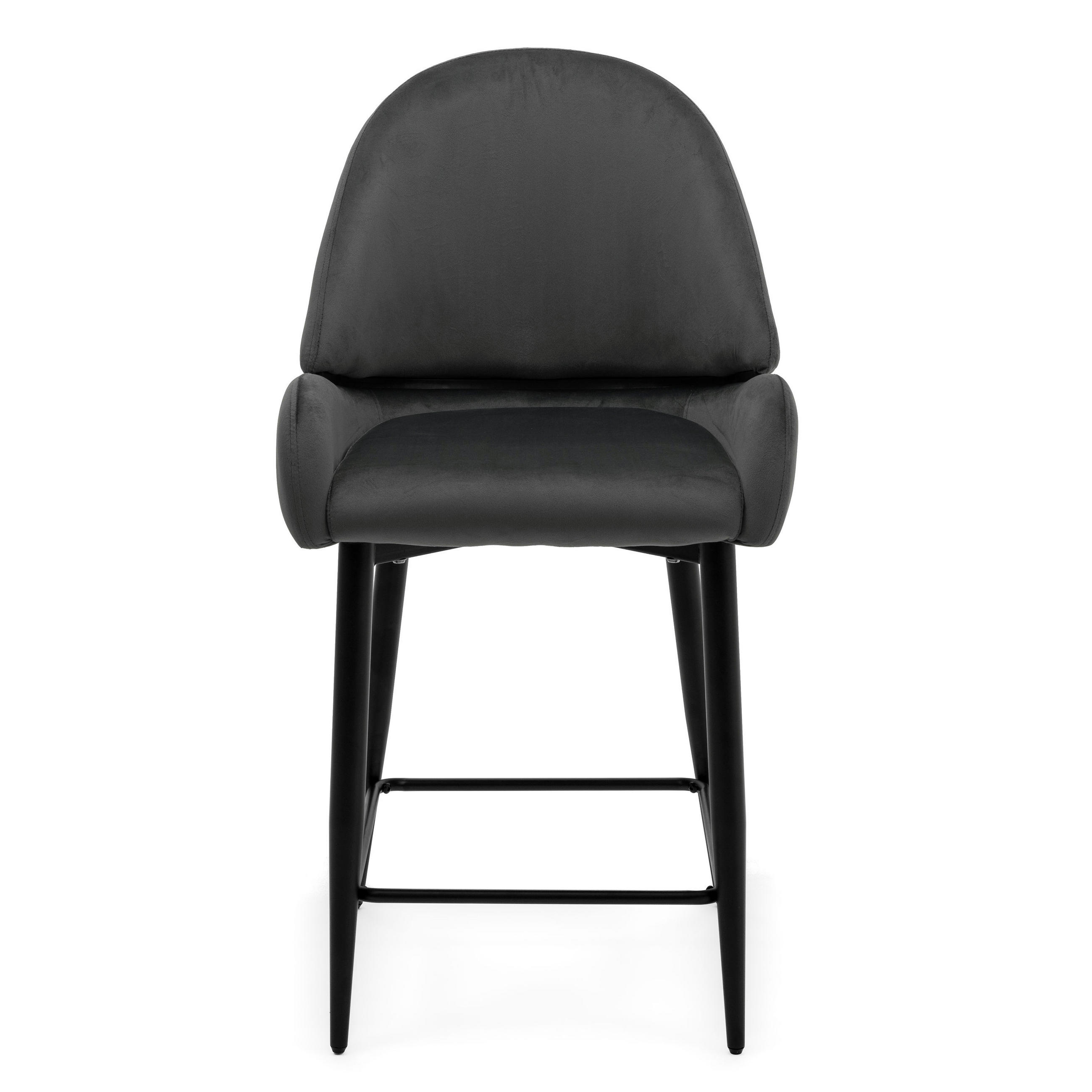 BARHOCKER BERGAMO gepolsterter mit Steppung - grau - Samt Velour - Schwarz/Grau, Textil/Metall (56/106/61cm) - NEW HOME