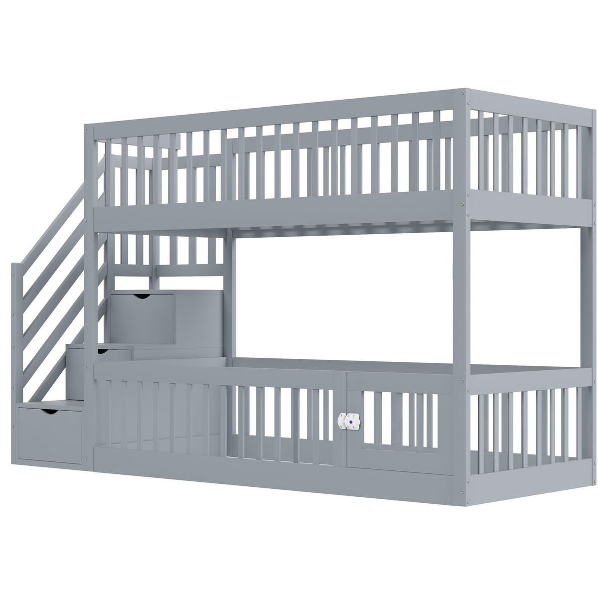 ETAGENBETT mit Stauraumtreppe 90x200 cm Massivholz Grau - Grau, Holzwerkstoff (90/200cm) - Beauniv