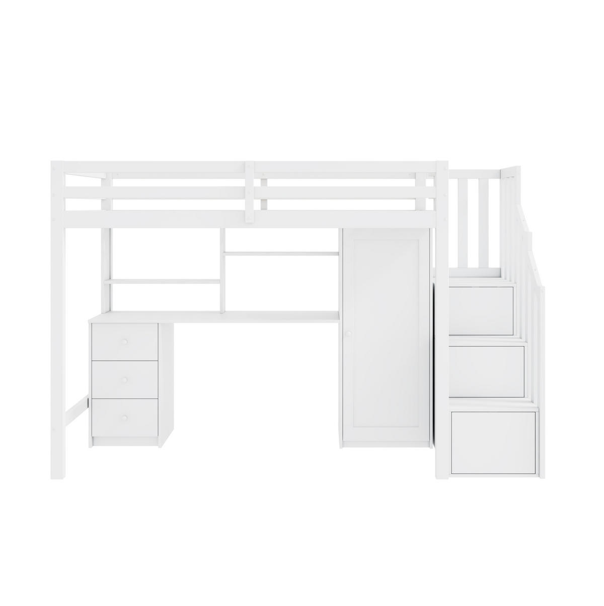 KINDEREINZELBETTEN aus Massivholz 90x200 cm in Weiß mit Schreibtisch & Kleiderschrank - Weiß, Holz (90/200cm) - Modfu