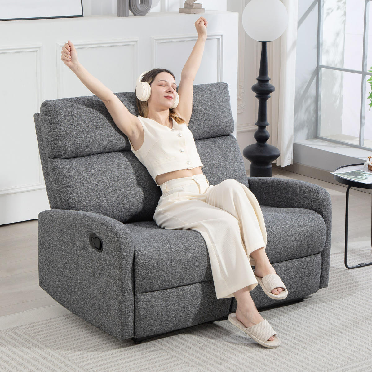 2-SITZER-SOFA DE-06320 individuell verstellbare Rückenlehnen (145°), Fußstütze Grau - Grau, Textil/Metall (114/98/91cm) - ComfortXL