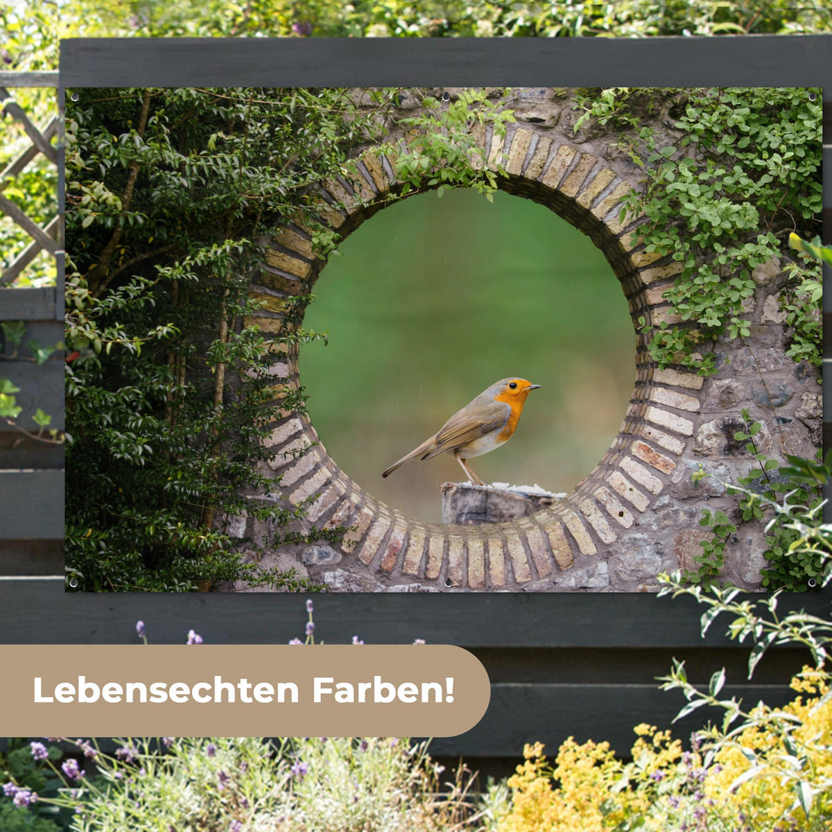 ZAHRADNÍ PLAKÁT Pták - průhled - Robin 180x120 cm - zelená barva, plast (180/120/0.2cm) - OnlyWow