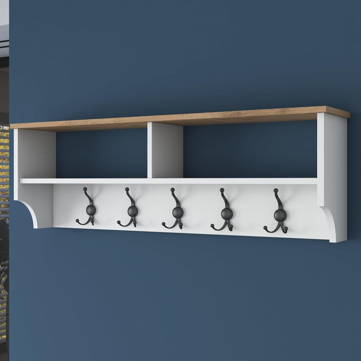 GARDEROBE mit 2 fächern und 5 haken 22,2/120/37,2 cm - Walnussfarben, Holzwerkstoff (120/37.2/22.2cm) - Calicosy