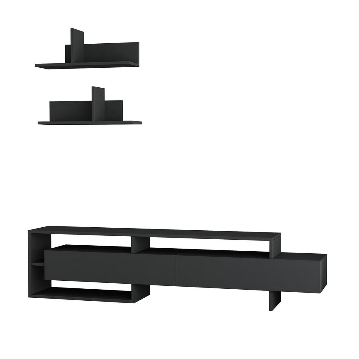 TV-MÖBEL mit 2 Türen und 2 Wandregalen L180 cm - Gara - Anthrazit, Holzwerkstoff (32/42/180cm) - Calicosy