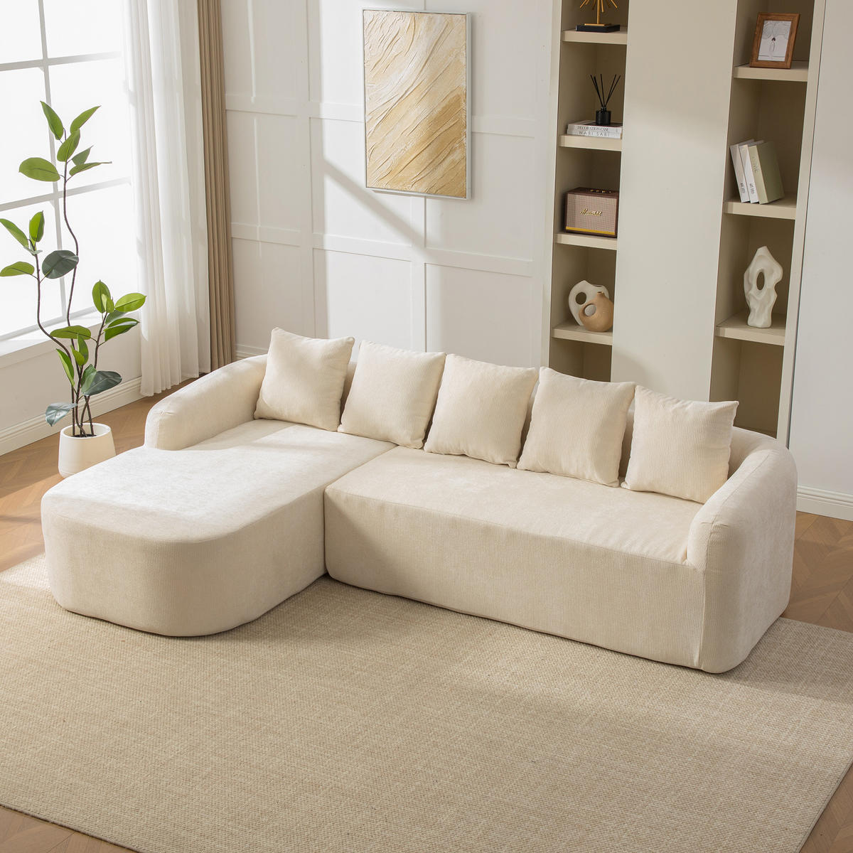 ECKSOFA Chenille Beige mit Kissen - Beige, Textil (270/172cm) - WISHDOR