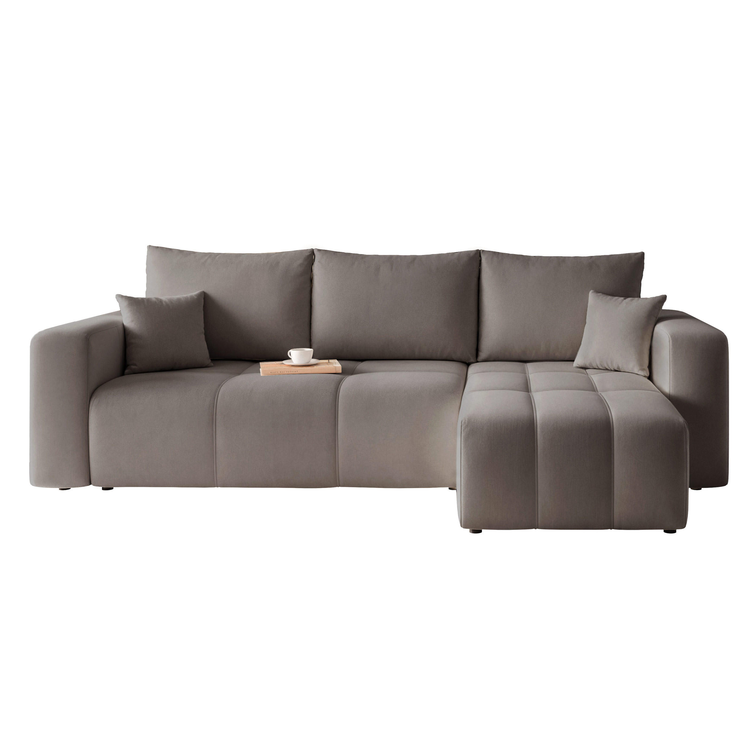 ECKSOFA Dunkelgrau Velours mit Bettkasten und Schlaffunktion - Dunkelgrau, Textil (248/145cm) - Idohome