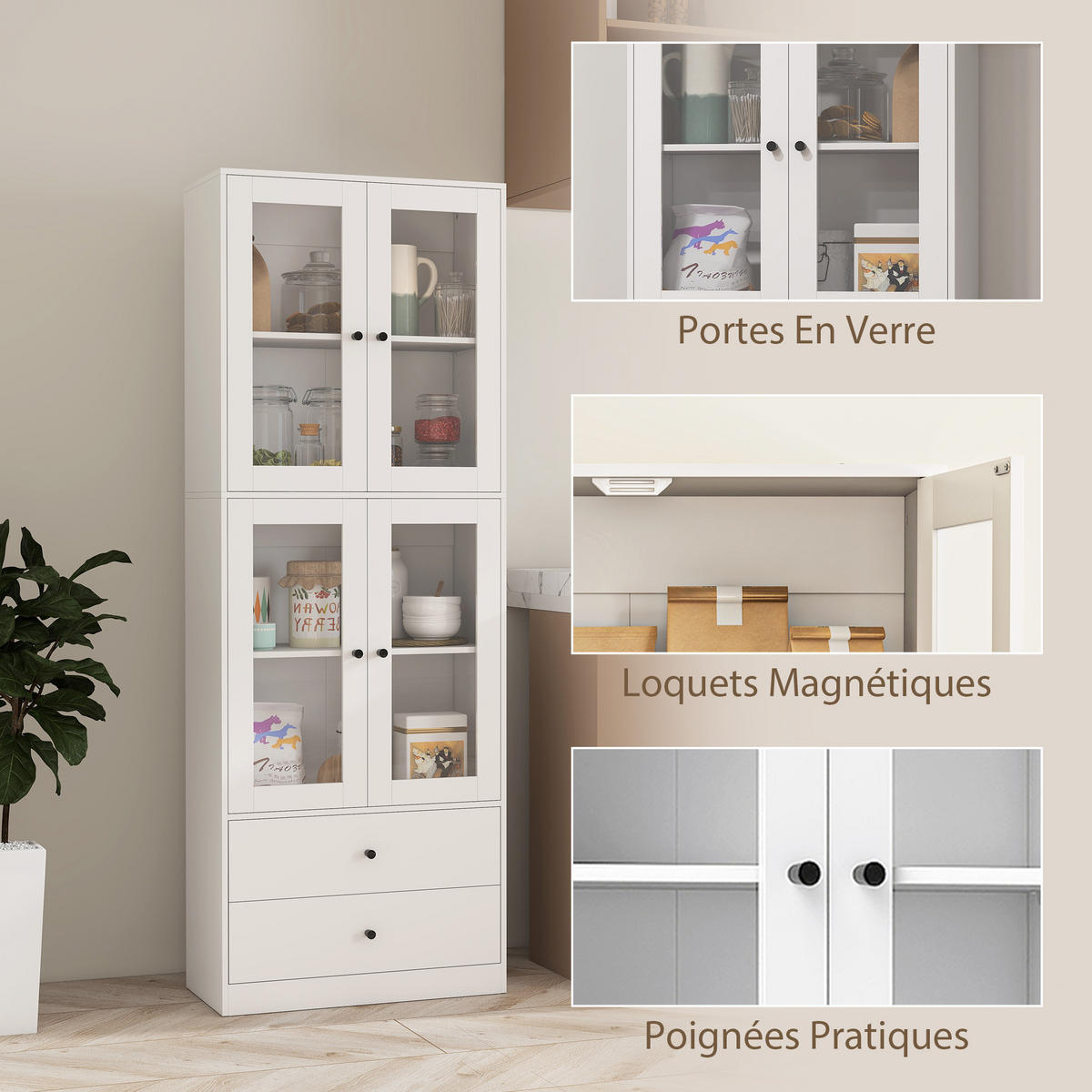 HIGHBOARD DE-11161 Glastüren Weiß Hochglanz - Weiß, Holzwerkstoff (30/170/59cm) - ComfortXL