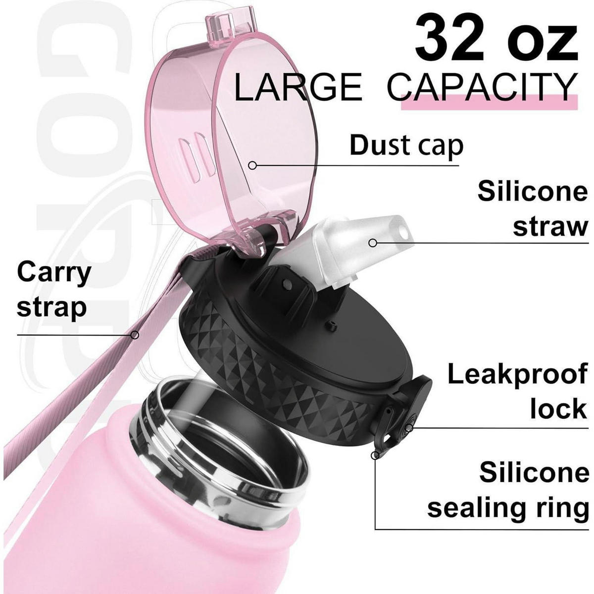 TRINKFLASCHE Edelstahl 1 Liter Rosa Weiß - Rosa, Metall (8/8cm)