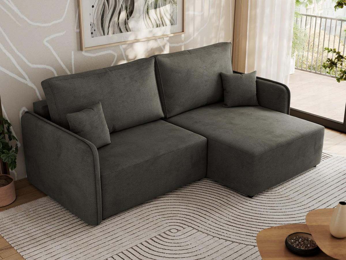 ECKSCHLAFSOFA MESTO L Dunkelgrau Velvet - rechts - Dunkelgrau/Schwarz, Kunststoff/Textil (147/227cm) - MKS