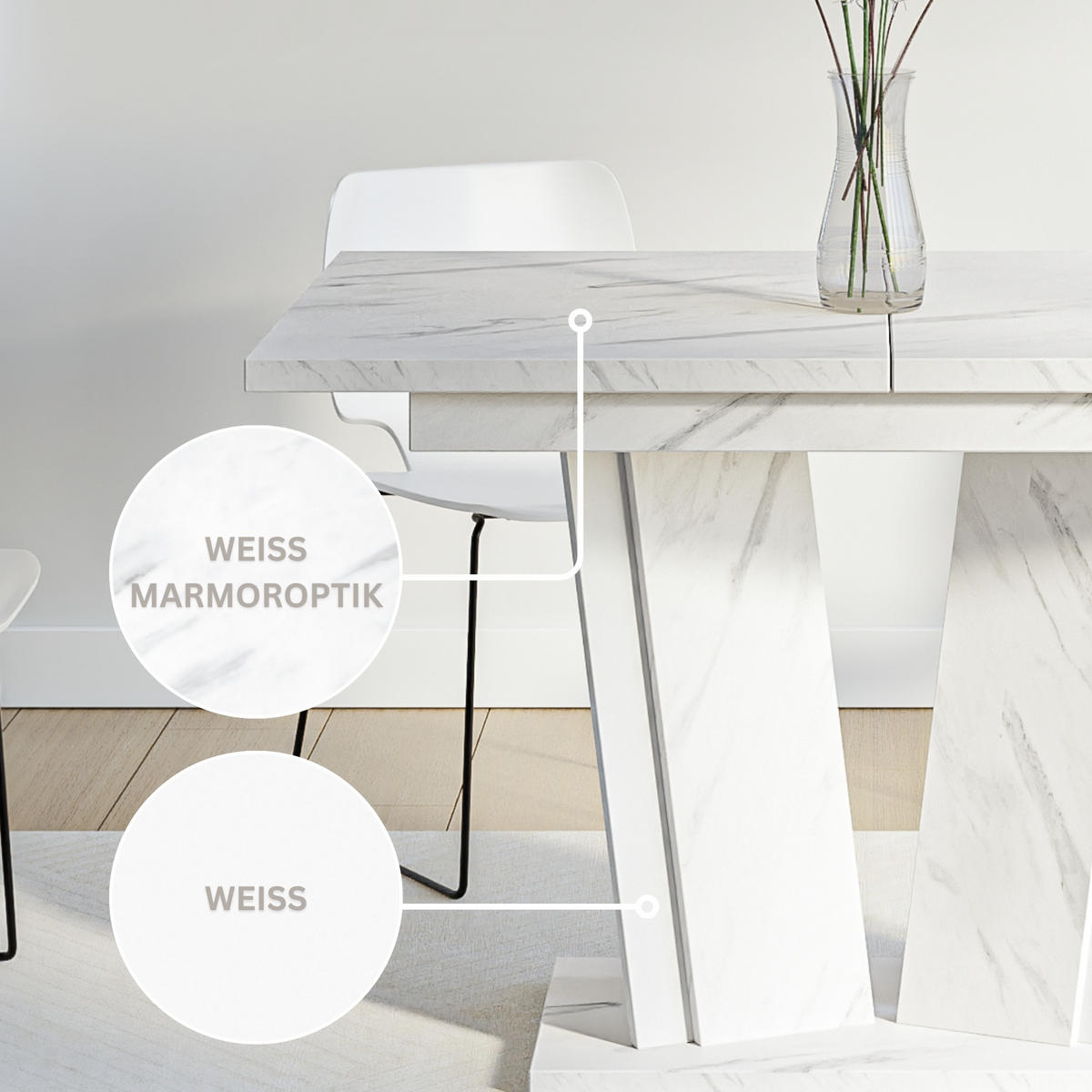 ESSTISCH Ausziehbar 120-160 cm Weiß Marmor-Optik - Weiß, Holzwerkstoff (160/80/75cm) - Home Collective