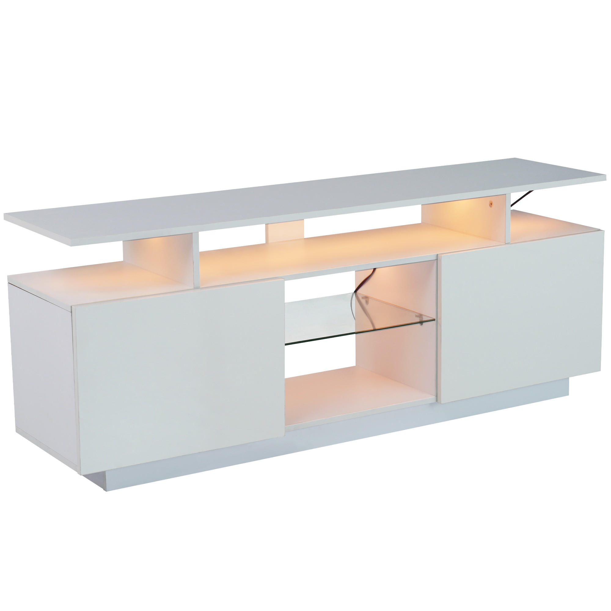 TV-SCHRANK 140cm 16-Farben LED Hochglanz Glasfächer Weiß - Weiß, Holzwerkstoff (35/55/140cm) - FLIEKS